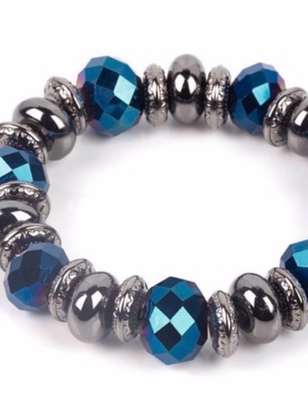 Blue and Silver Beaded Bracelet